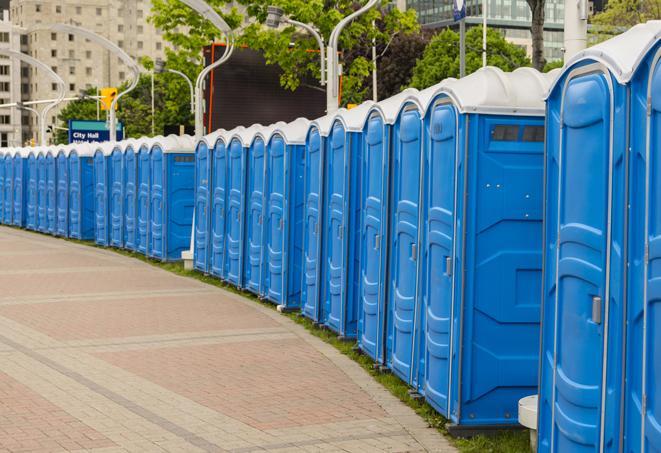 Seasonal porta potty units set up at a Ithaca, New York State venue